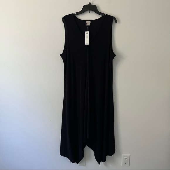 NEW Chicos Travelers Hanky Hem Ink Navy Blue Sleeveless Slinky Midi Dress 4 XXL - Picture 2 of 10